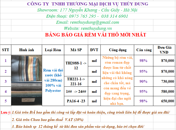 Rèm vải 1 Lớp Uy Tín Thanh Xuân/ Rèm Thùy Dung