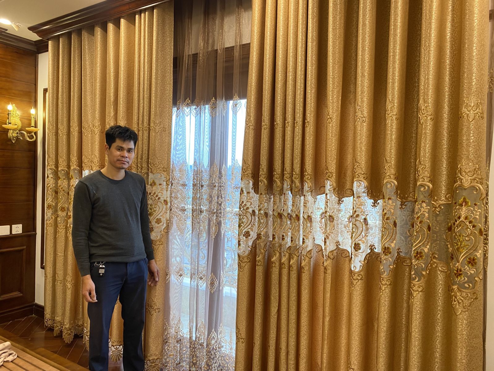 Thi công rèm sáo gỗ, rèm vải 2 lớp tại nhà chị Dương Phú Diễn, Bắc Từ Liêm