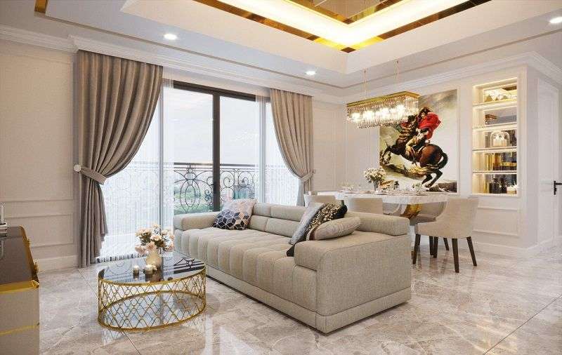 Rèm vải 2 lớp cao cấp phòng khách tại Khâm Thiên, Đống Đa