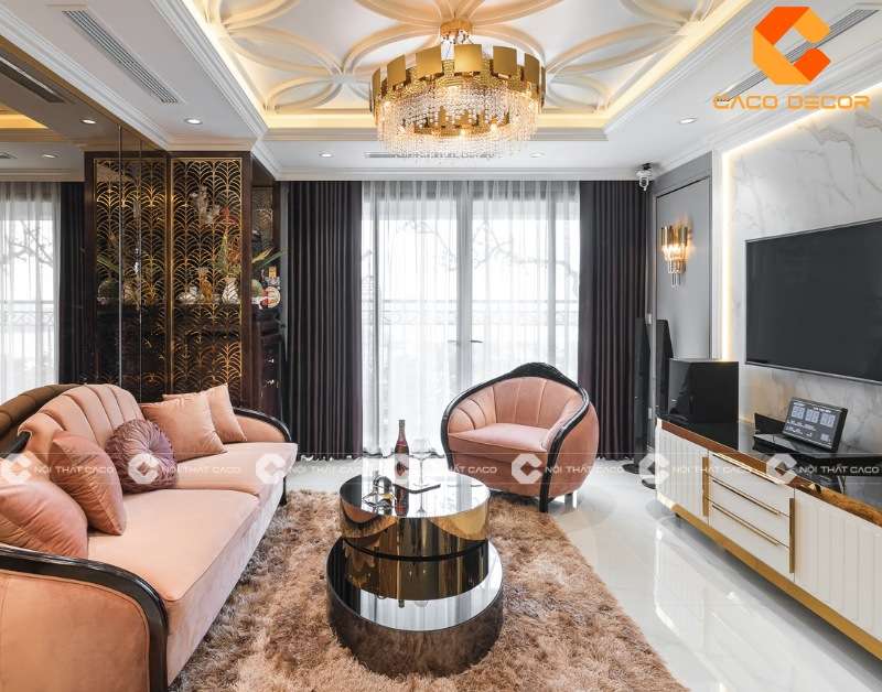 Rèm vải 2 lớp cao cấp phòng khách tại Khâm Thiên, Đống Đa